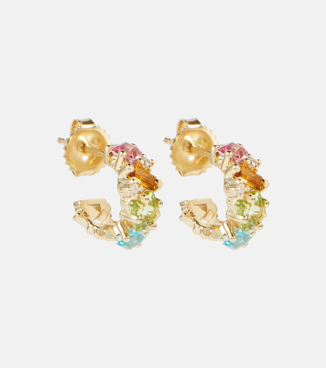 Orecchini Mini Cerchio in Oro 14kt con Gemme e Diamanti - Stile Giovane e Moderno
