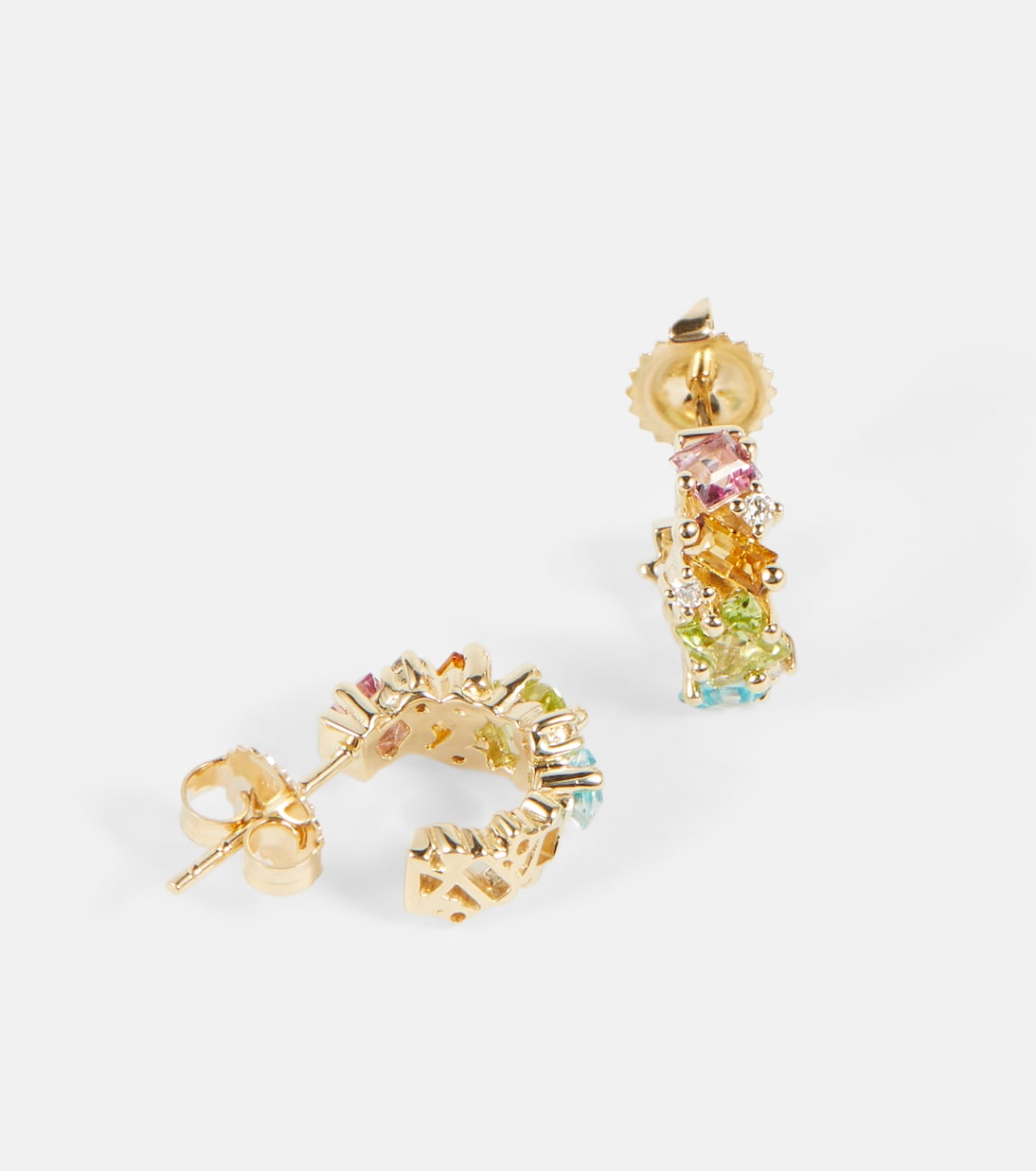 Orecchini Mini Cerchio in Oro 14kt con Gemme e Diamanti - Stile Giovane e Moderno
