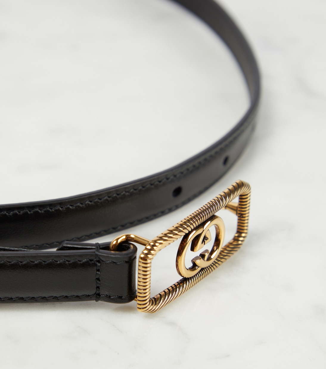 Interlocking G leather belt in black Gucci Mytheresa