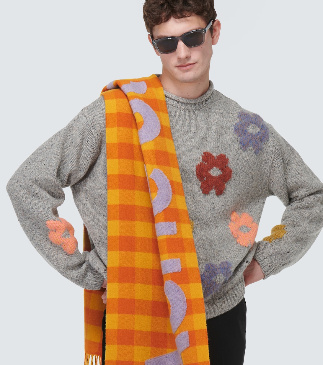 Sciarpa in misto lana a quadri con logo | Acne Studios