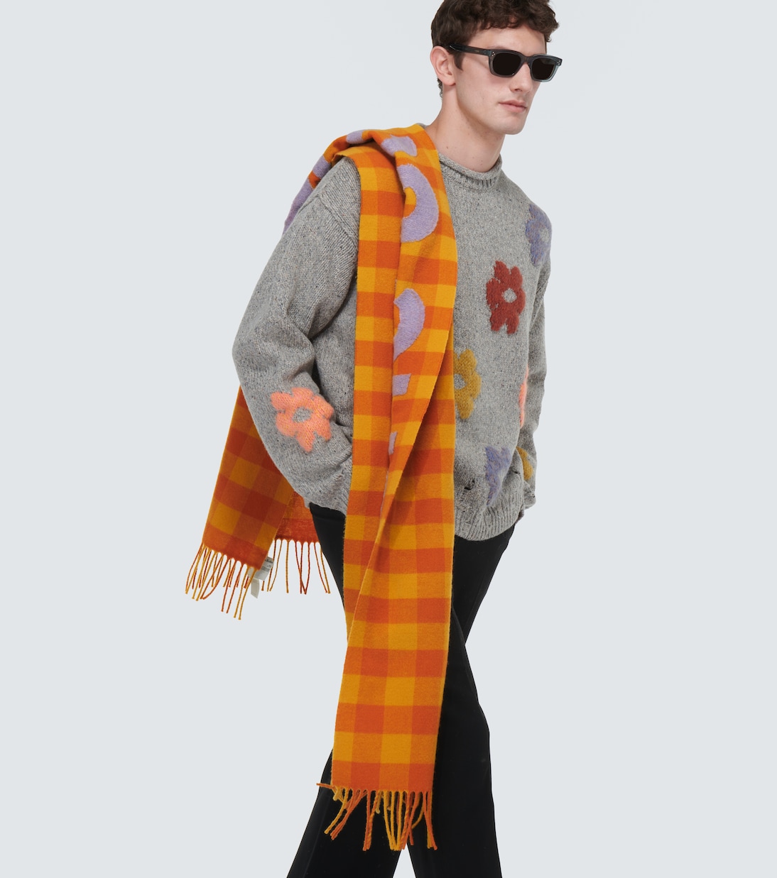 Logo checked wool blend scarf in orange Acne Studios Mytheresa