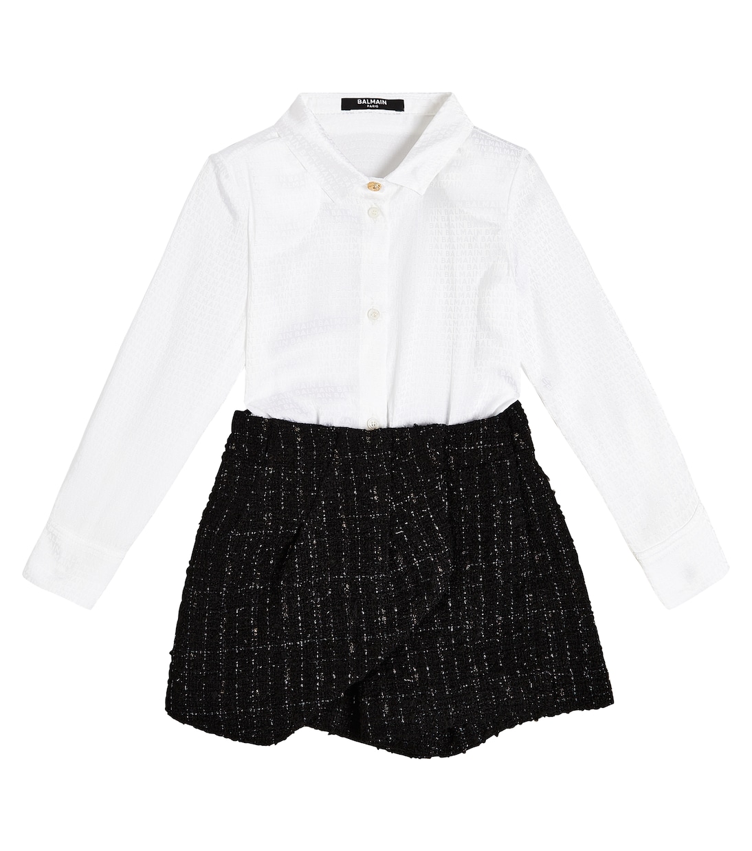 Robe chemise en coton et laine mélangés | Balmain Kids