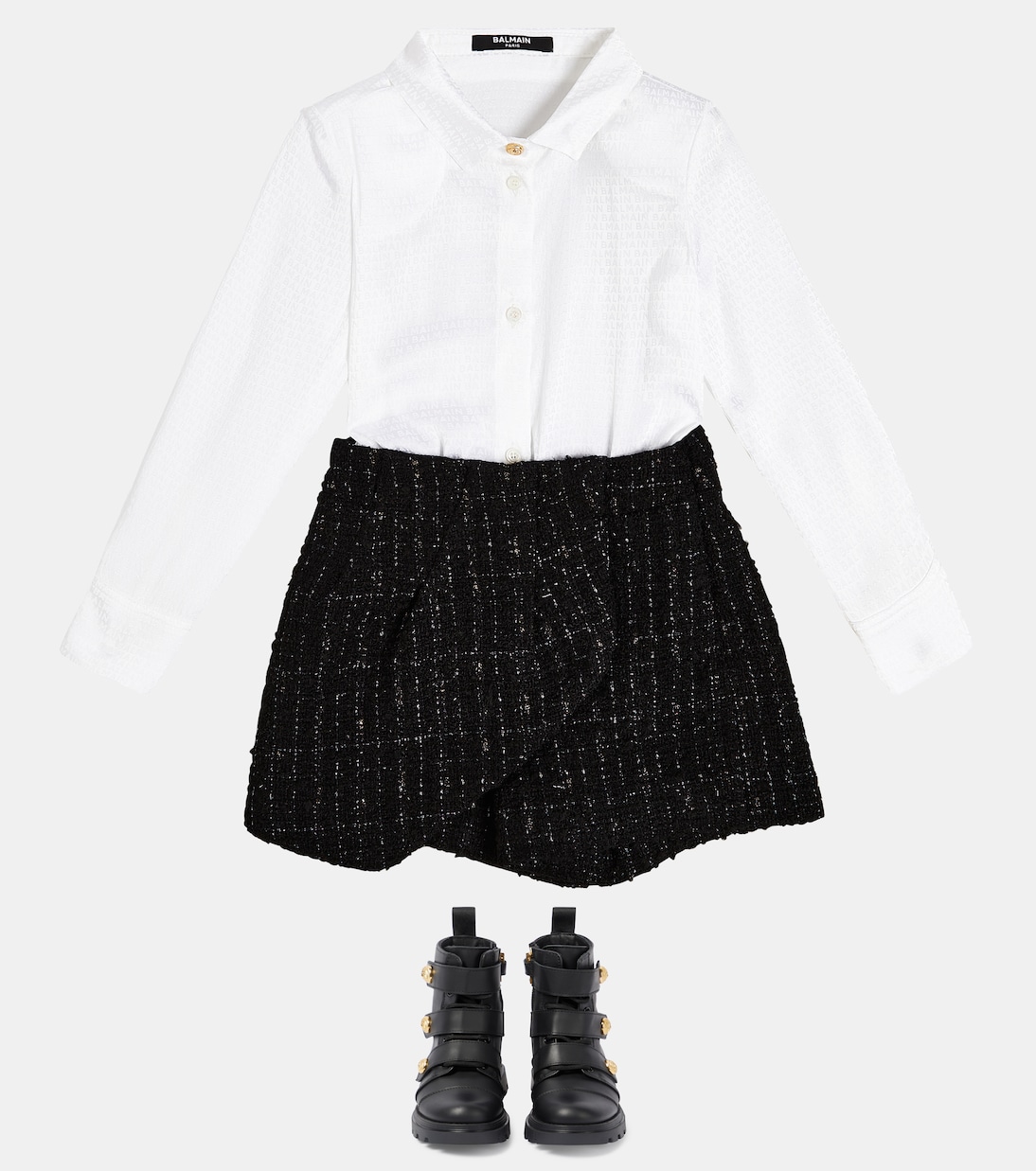 Robe chemise en coton et laine mélangés | Balmain Kids
