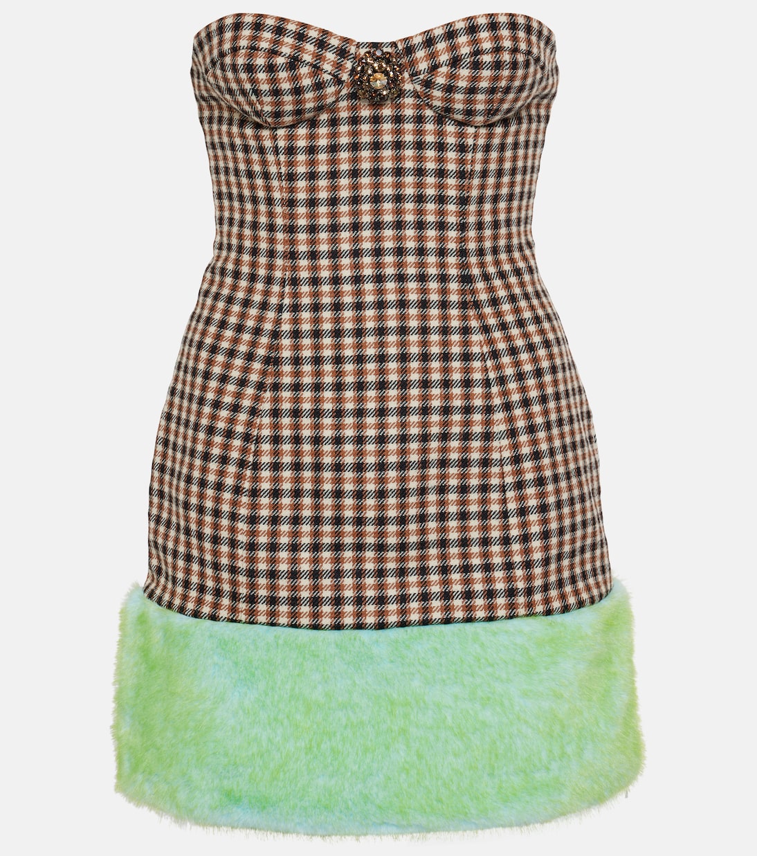 Faux fur-trimmed strapless minidress | Area