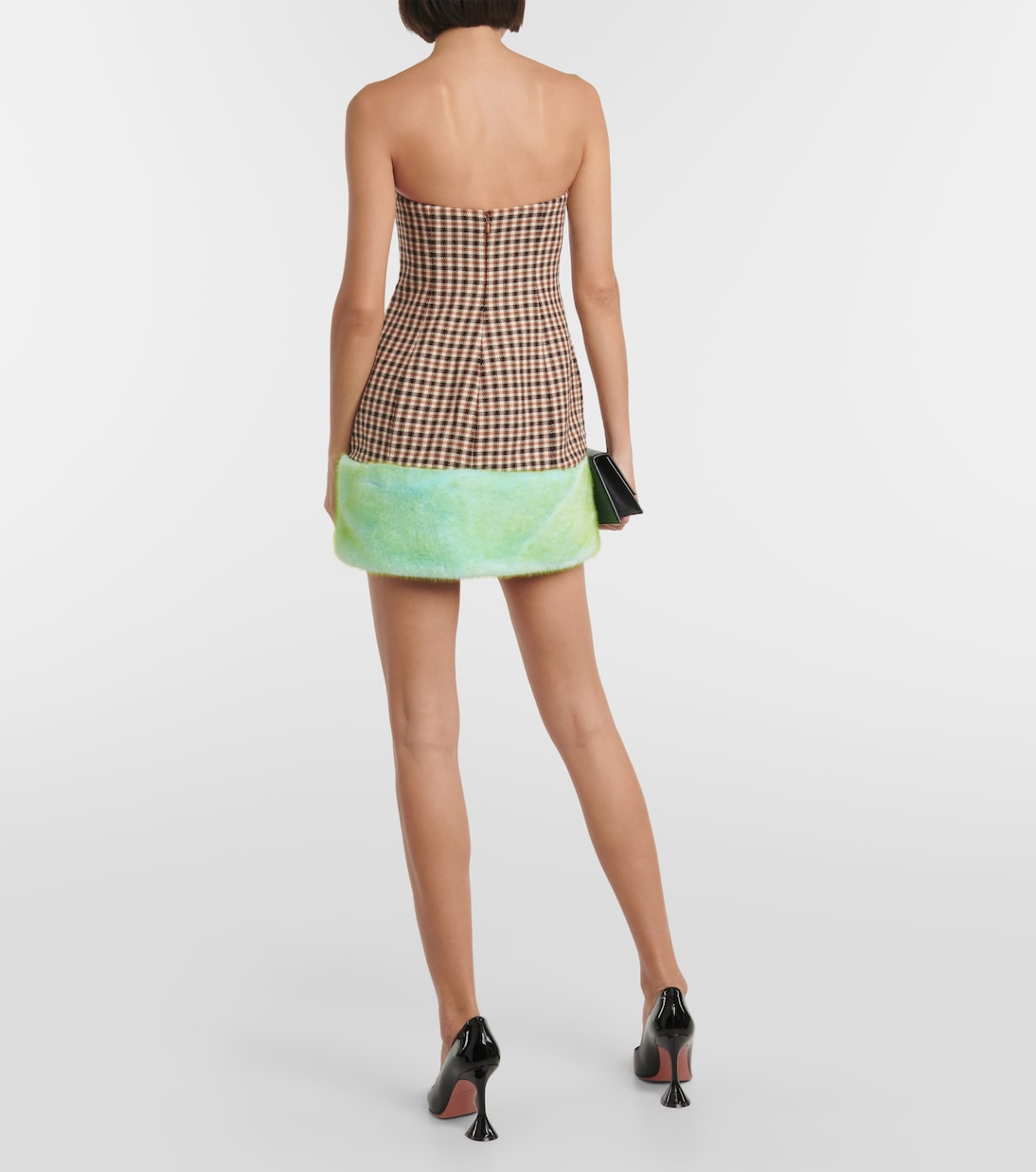 Faux fur-trimmed strapless minidress | Area