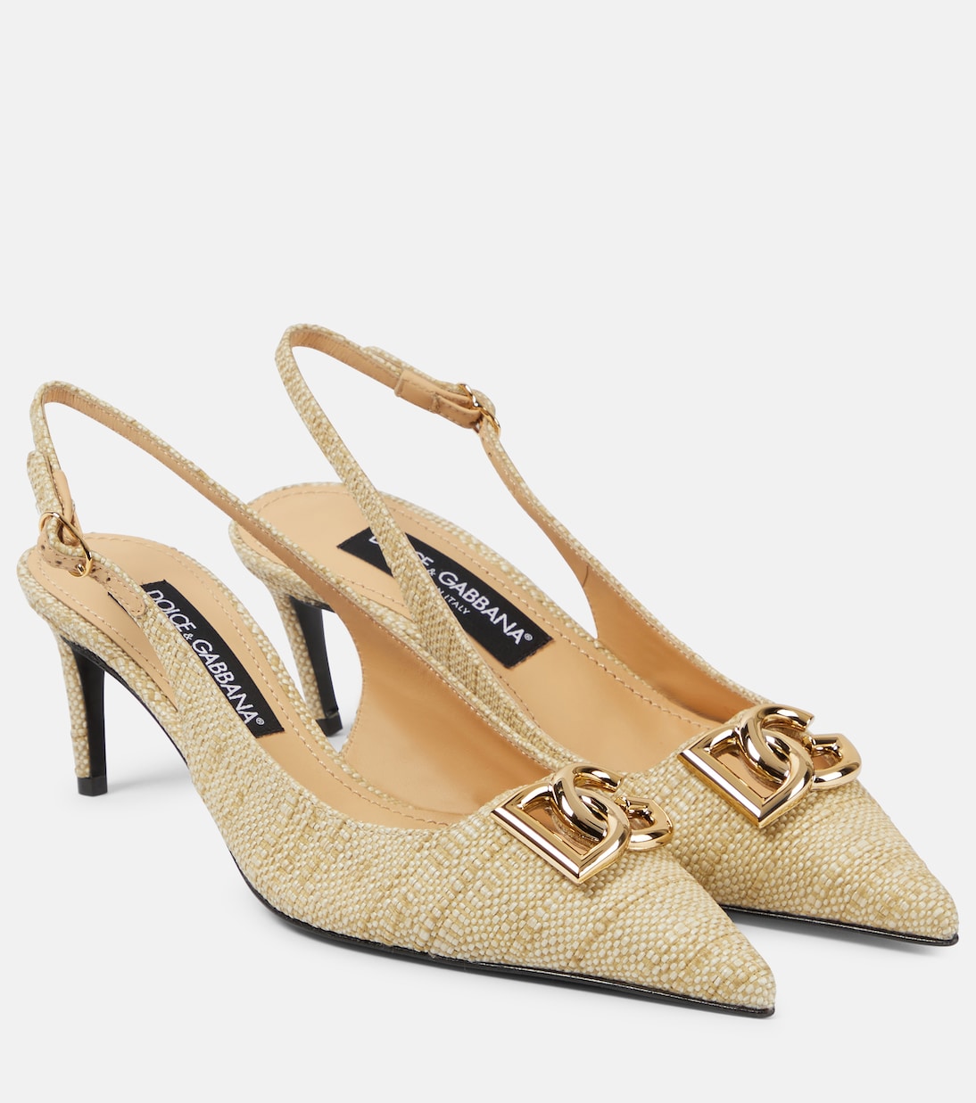 Pumps slingback in rafia con logo | Dolce&Gabbana