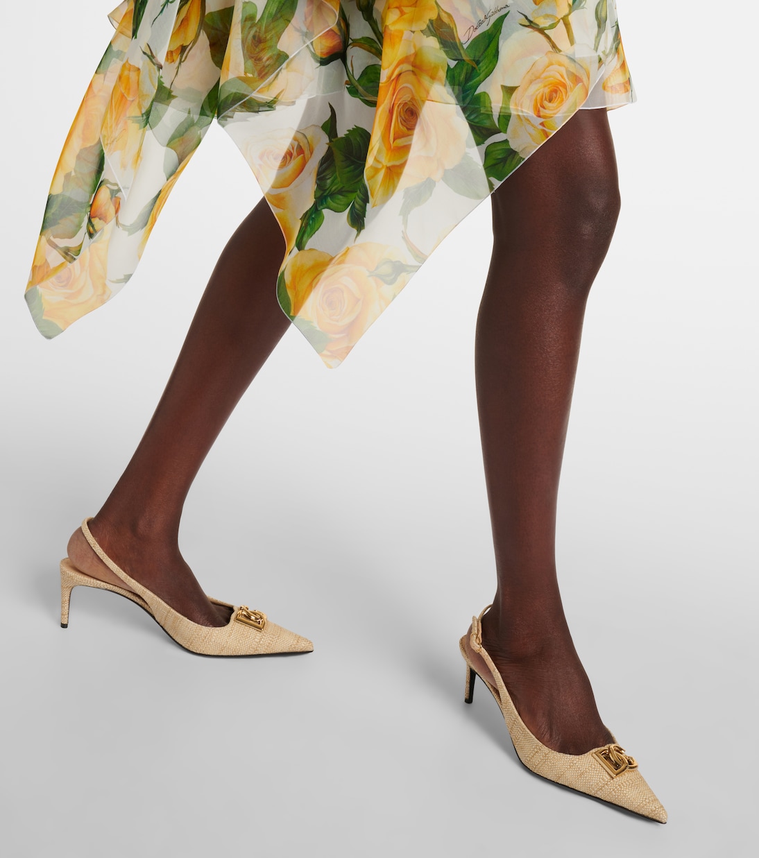 Pumps slingback in rafia con logo | Dolce&Gabbana