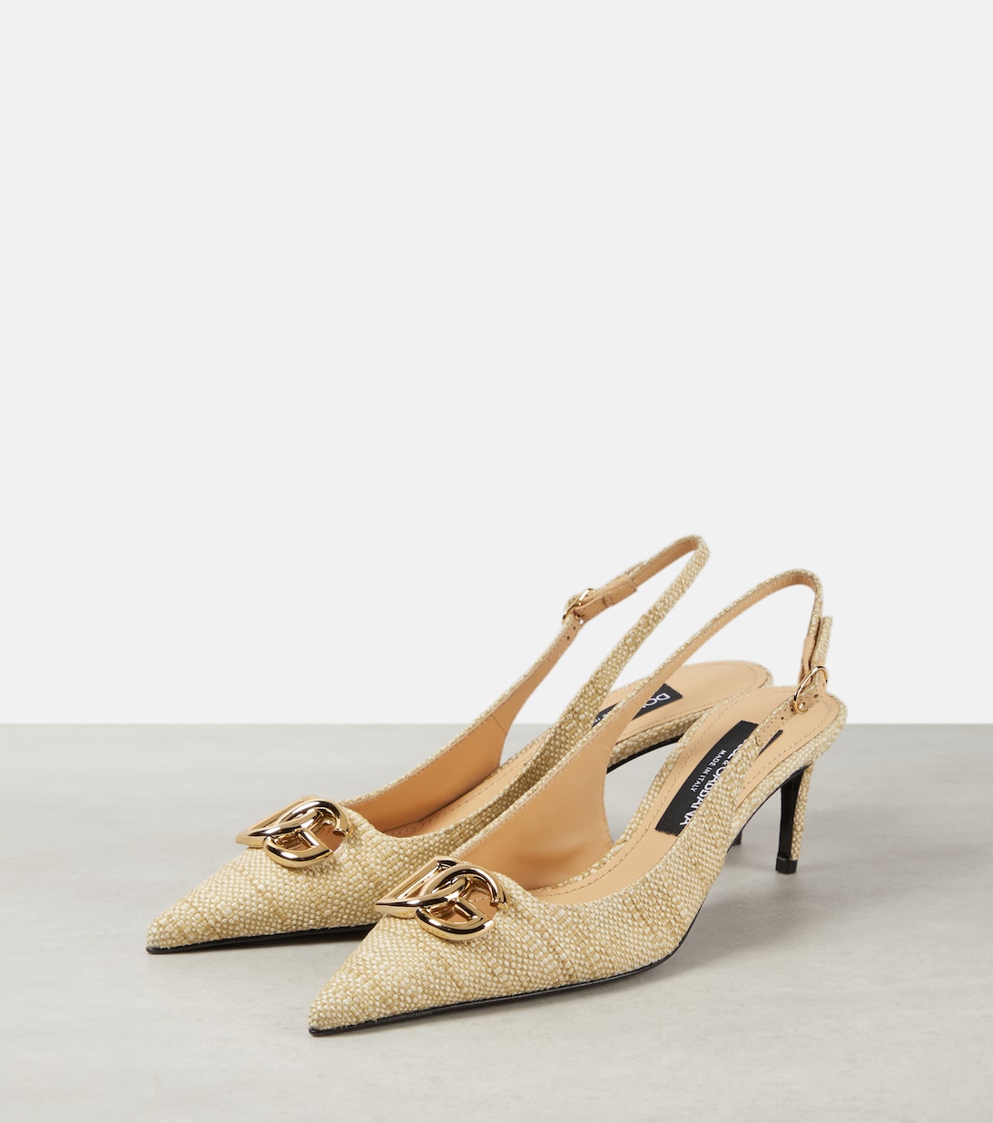 Pumps slingback in rafia con logo | Dolce&Gabbana
