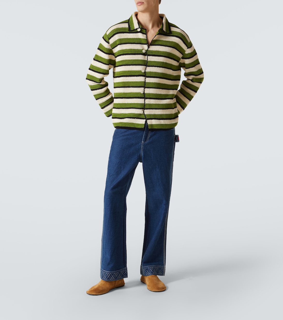 Camicia Weedy in crochet di cotone a righe | Bode