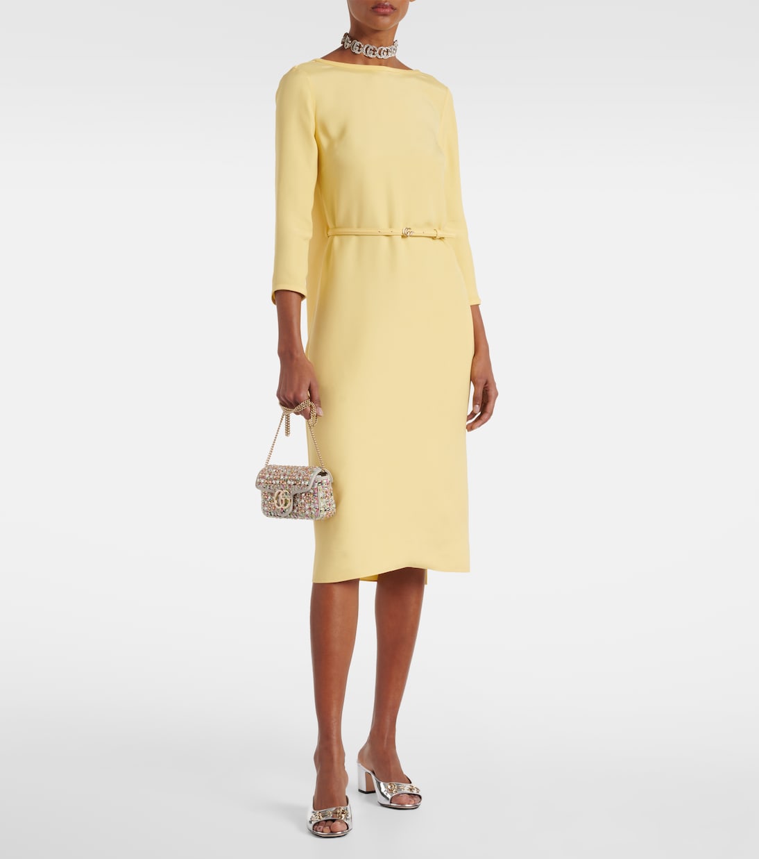 Abito midi Double G in cady | Gucci