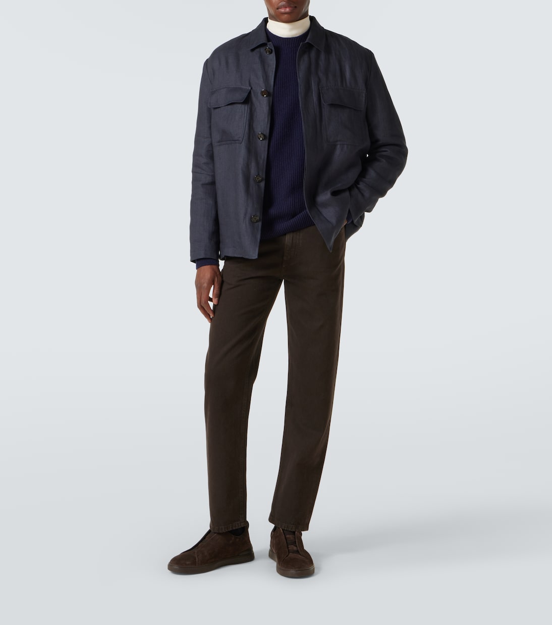 Pantaloni regular in cotone con pelle | Zegna