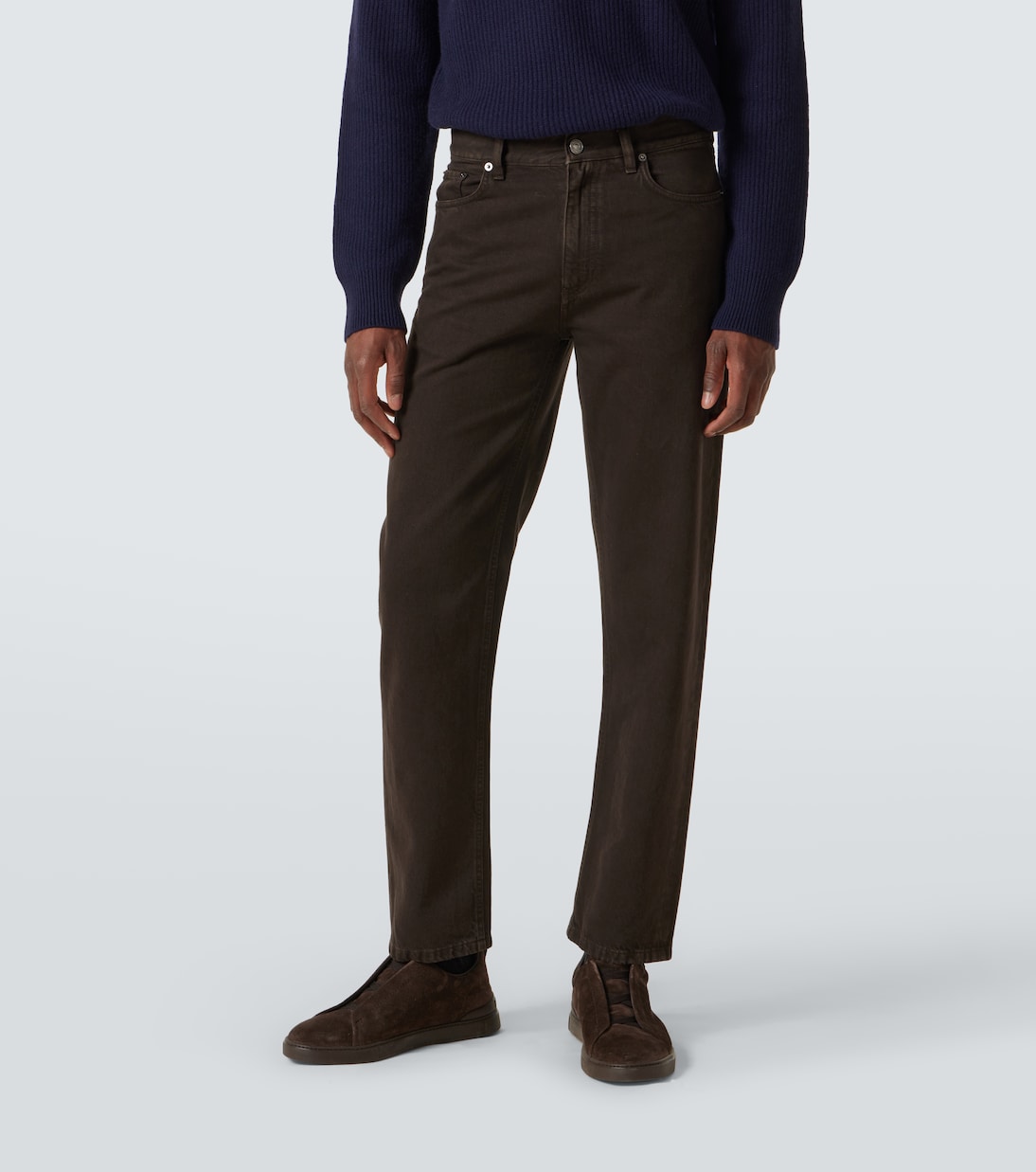 Pantaloni regular in cotone con pelle | Zegna