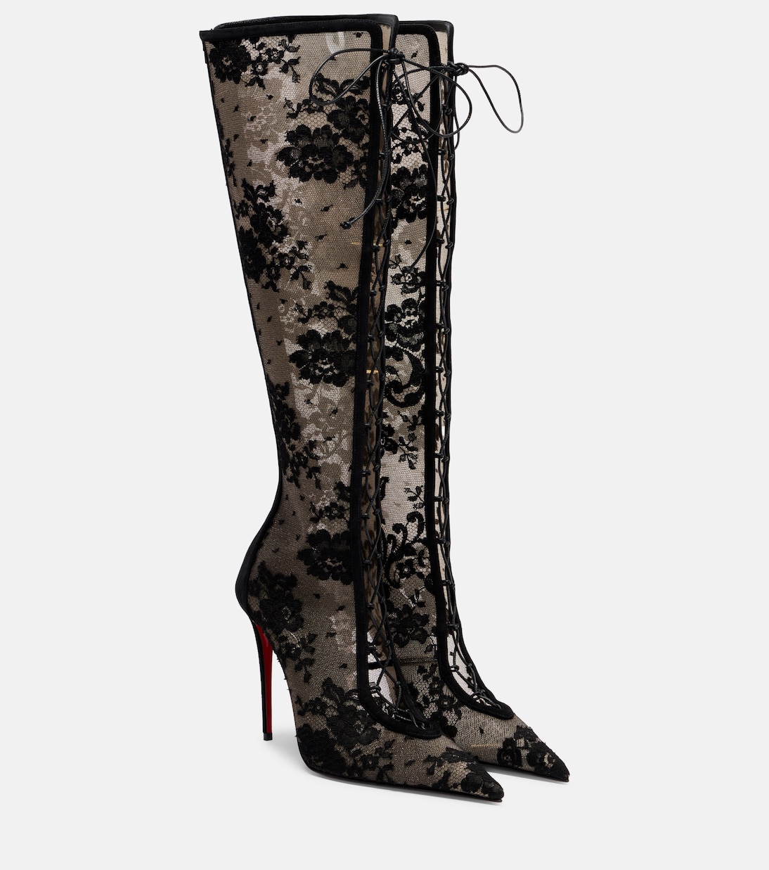 KM  100 lace-trimmed leather knee-high boots | Christian Louboutin