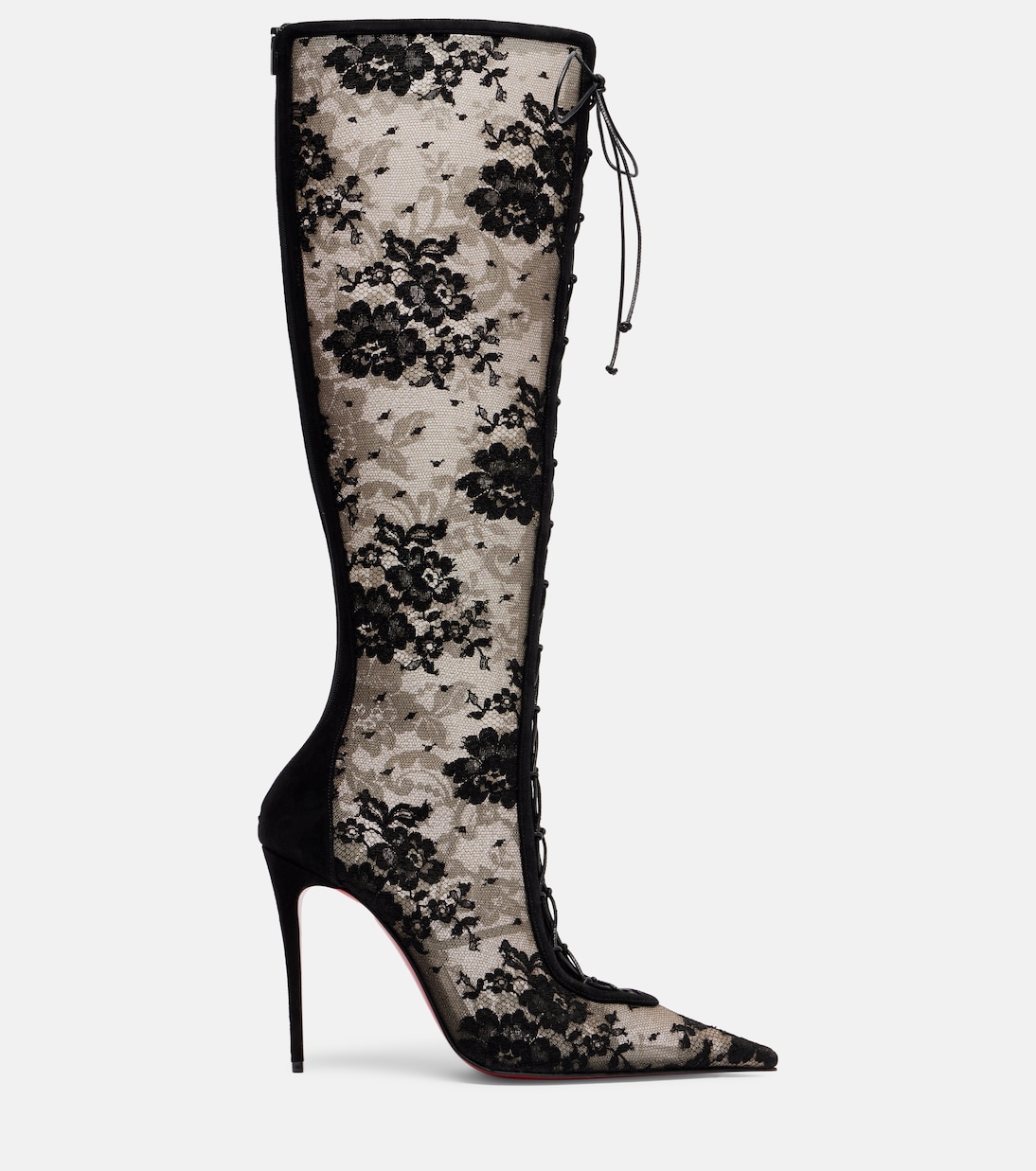 KM  100 lace-trimmed leather knee-high boots | Christian Louboutin