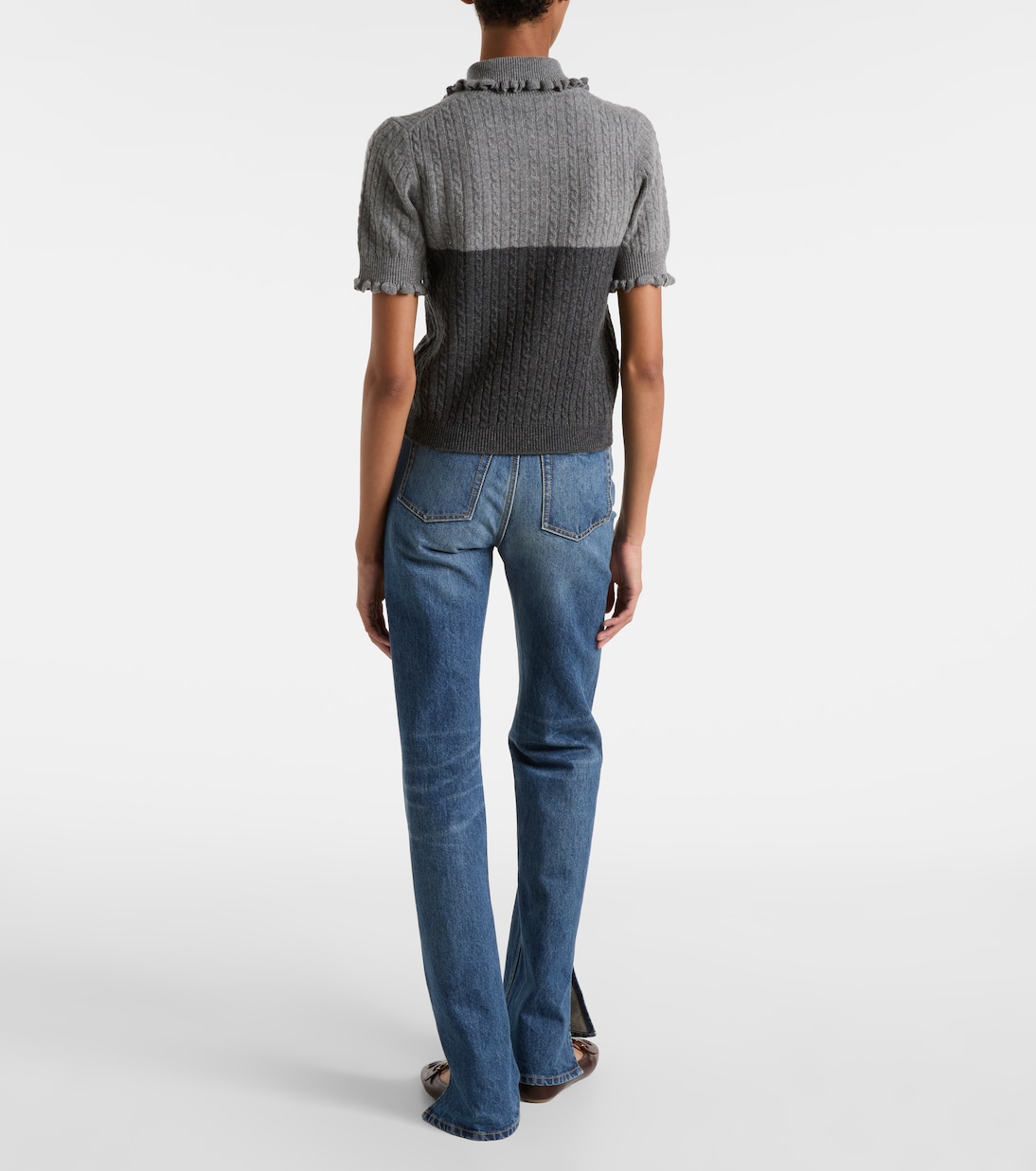 Cable-knit ruffled wool and cashmere polo shirt | Chloé