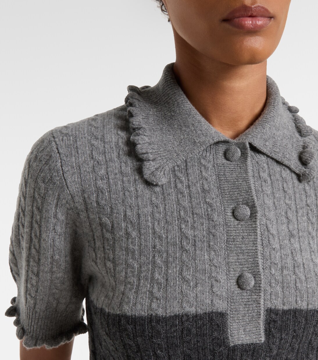 Cable-knit ruffled wool and cashmere polo shirt | Chloé