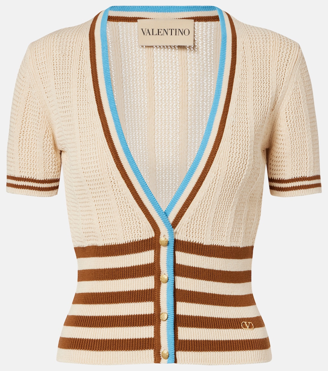 Cardigan in cotone a righe traforato | Valentino
