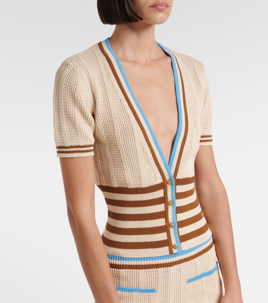 Cardigan in cotone a righe traforato | Valentino
