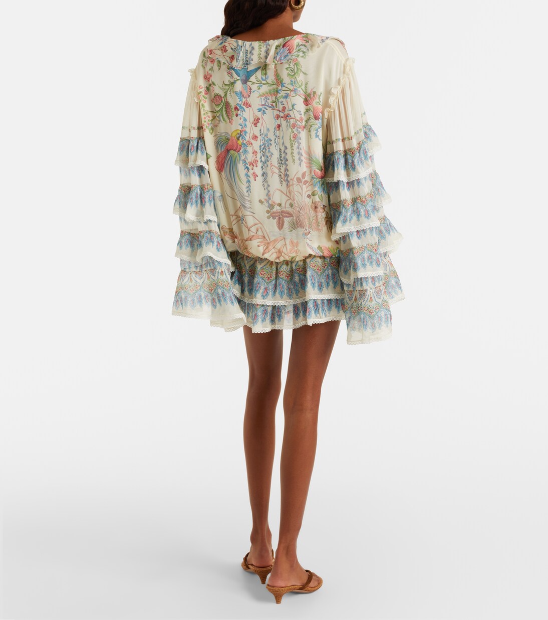 Printed ruffled lace-trimmed silk minidress | Etro