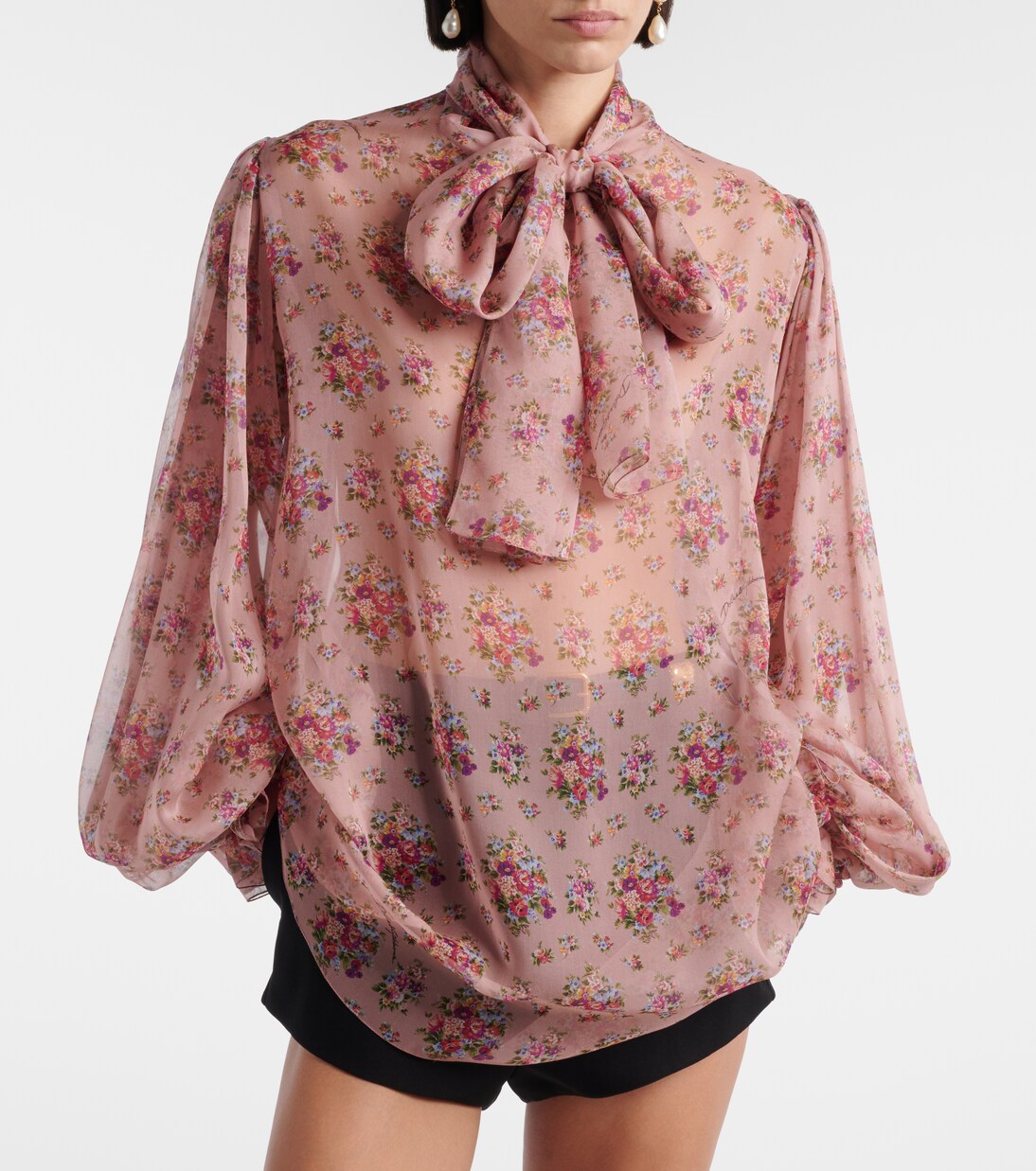 Floral tie-neck silk blouse | Dolce&Gabbana