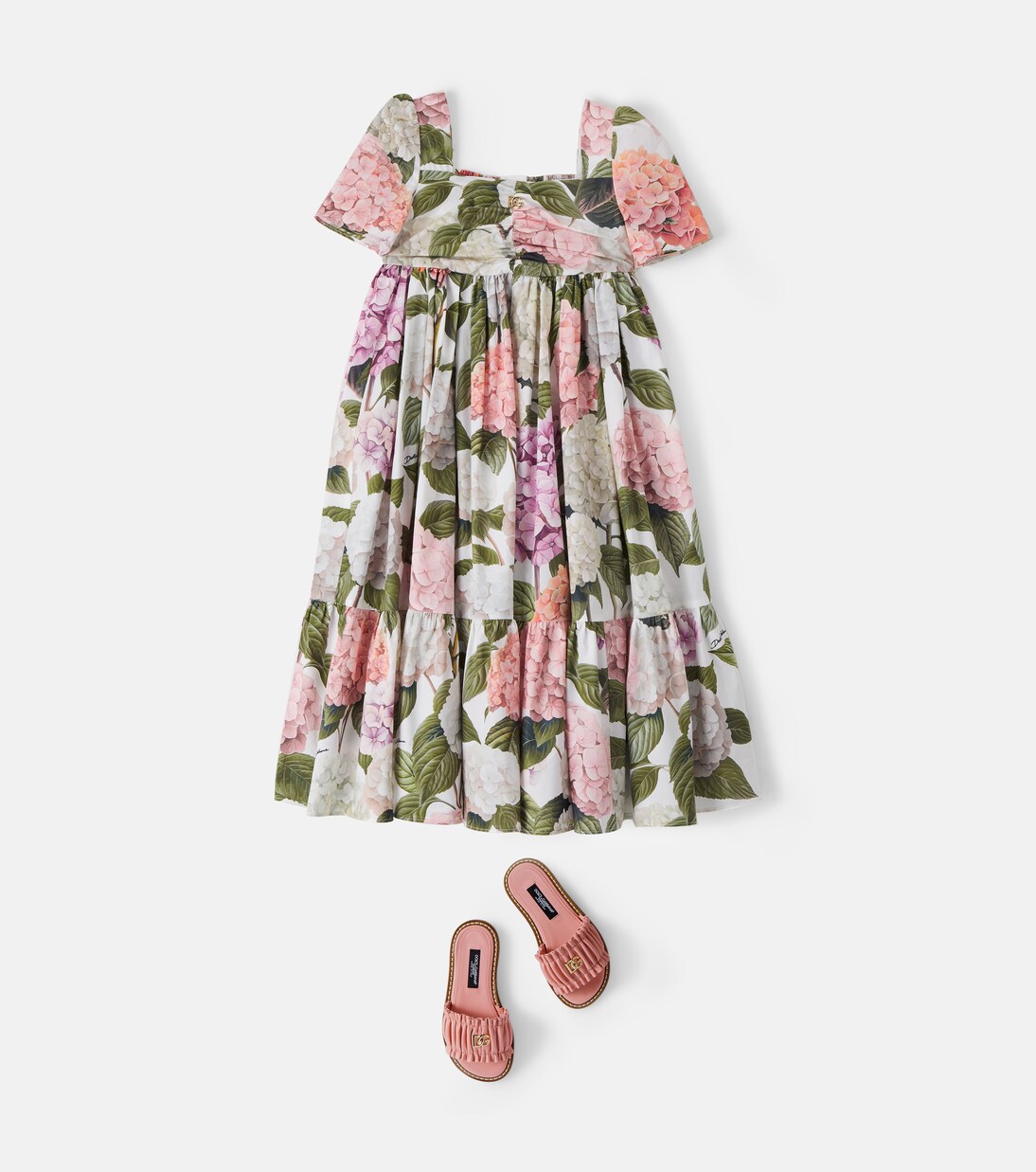 Robe en popeline de coton à fleurs | Dolce&Gabbana Kids