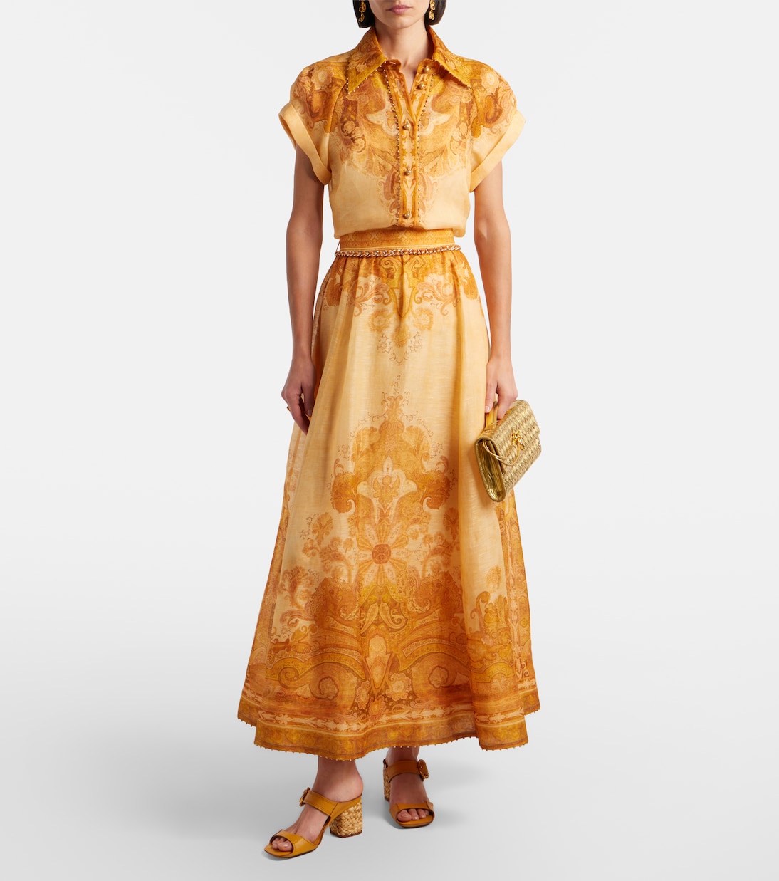 Como printed linen and silk maxi skirt | Zimmermann