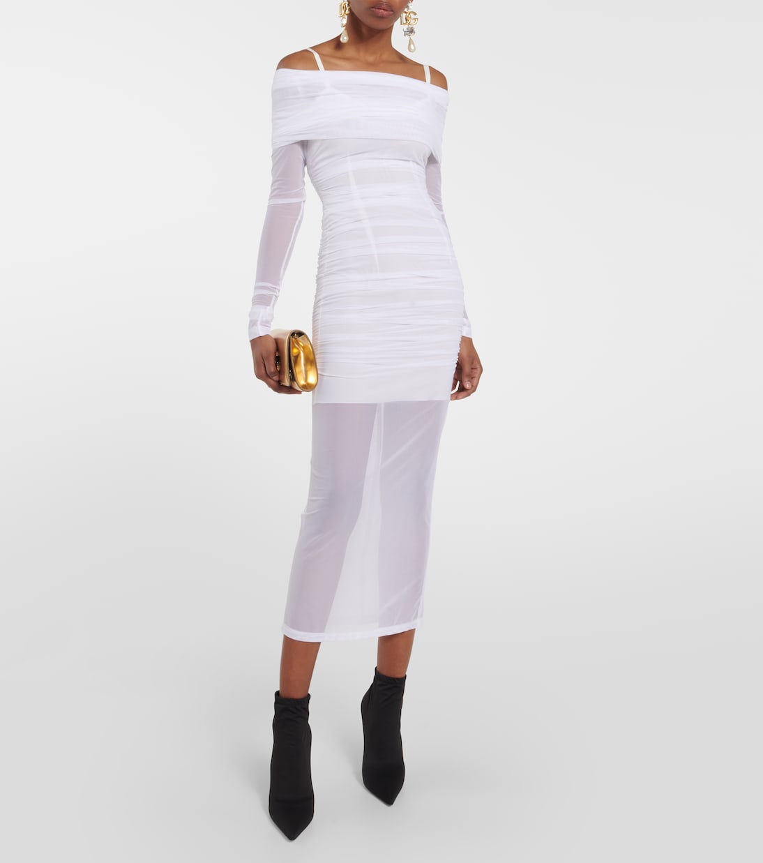 x Kim ruched off-shoulder tulle midi dress | Dolce&Gabbana