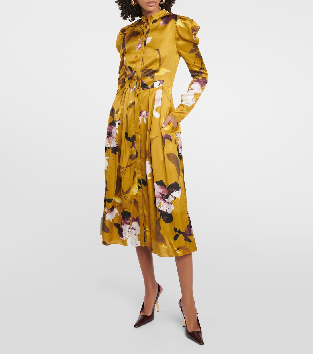 Vestido midi de satén floral | Erdem