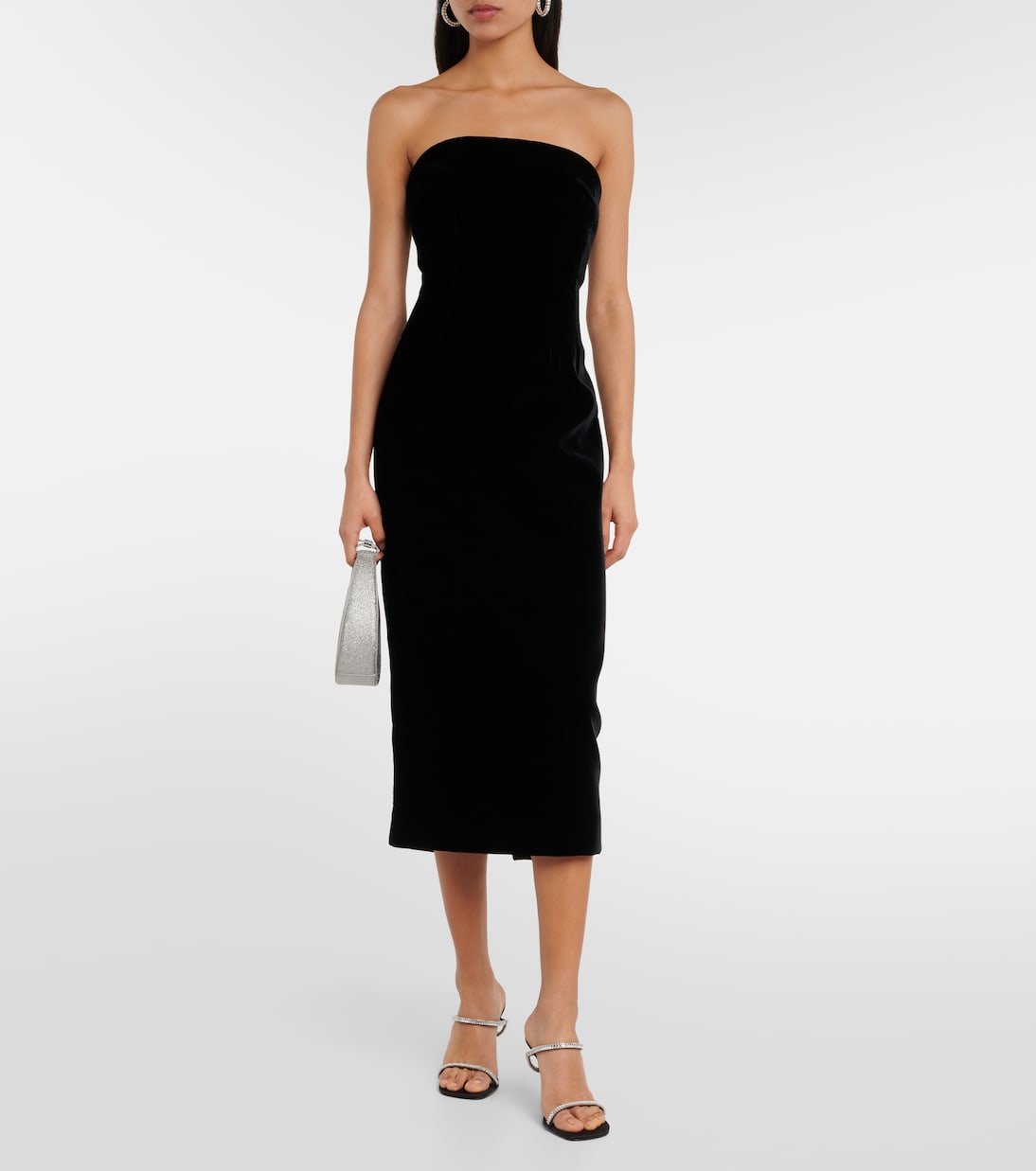 Vestido midi de terciopelo sin tirantes | Wardrobe.NYC