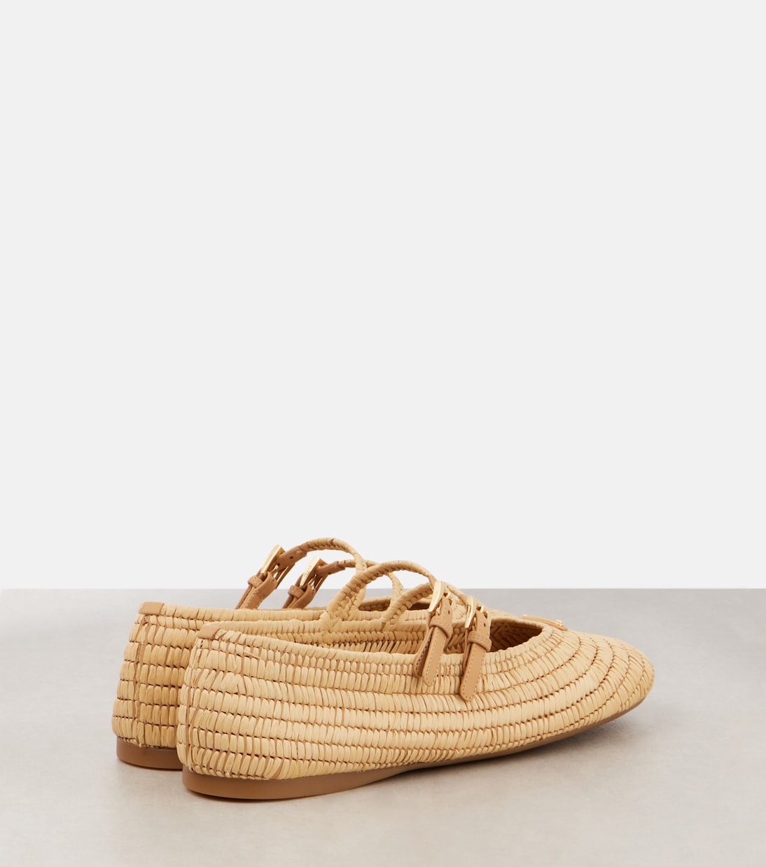 Logo raffia-effect Mary Jane flats | Prada