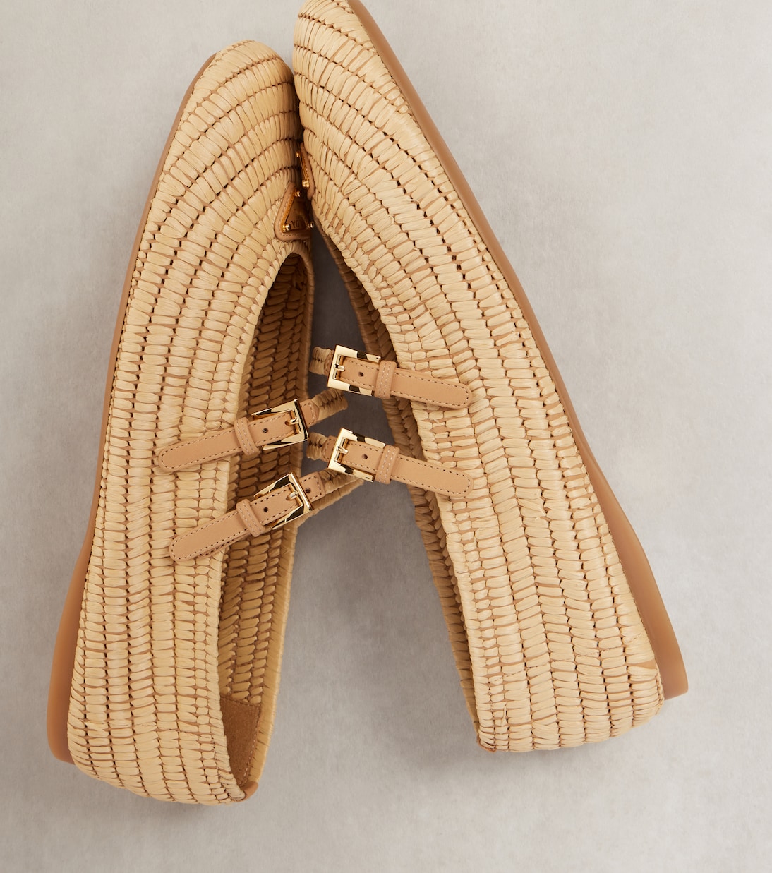 Logo raffia-effect Mary Jane flats | Prada