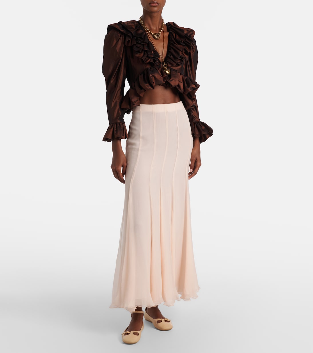 Pleated silk muslin maxi skirt  | Chloé