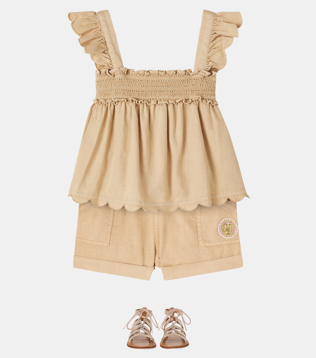 Wanderlust embroidered scalloped denim shorts | Zimmermann Kids