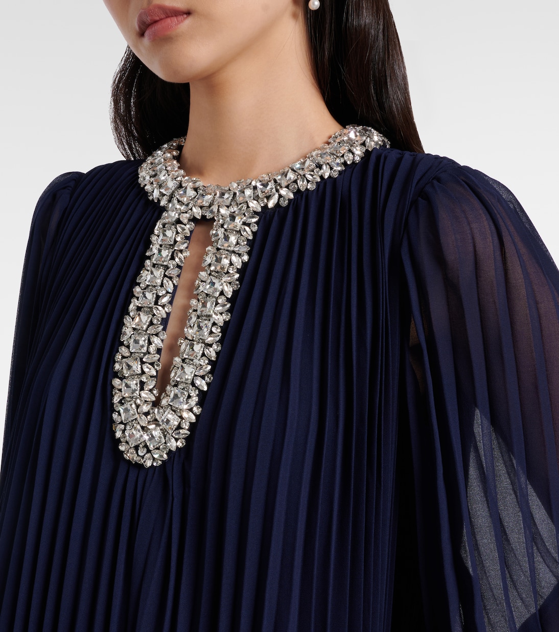 Vestido midi de chifón adornado | Self-Portrait