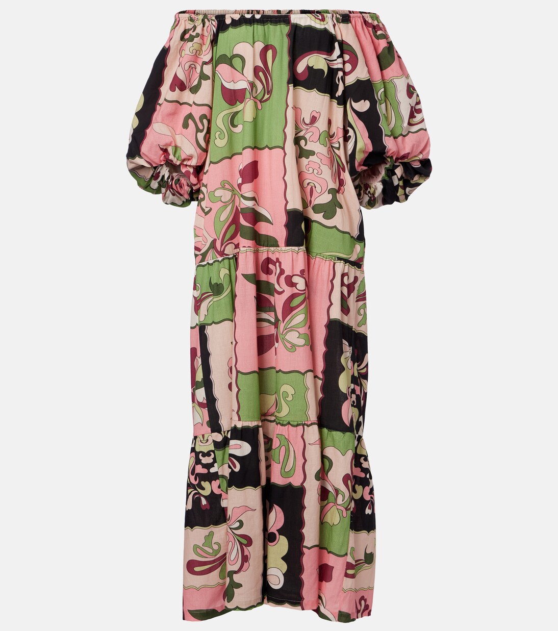 Printed off-shoulder cotton maxi dress | Adriana Degreas