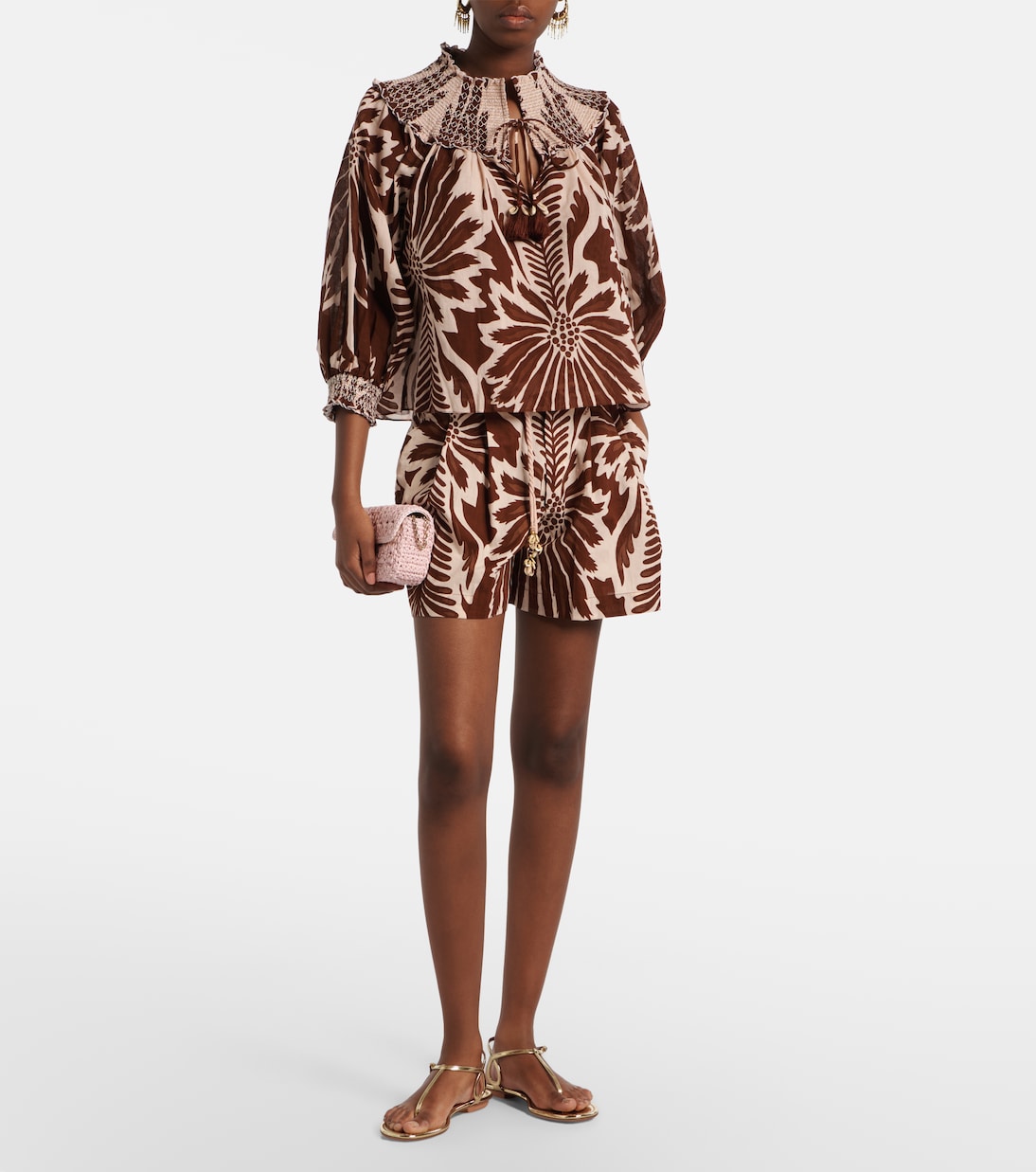 Ysee 프린트 스모킹 코튼 블라우스 | Poupette St Barth