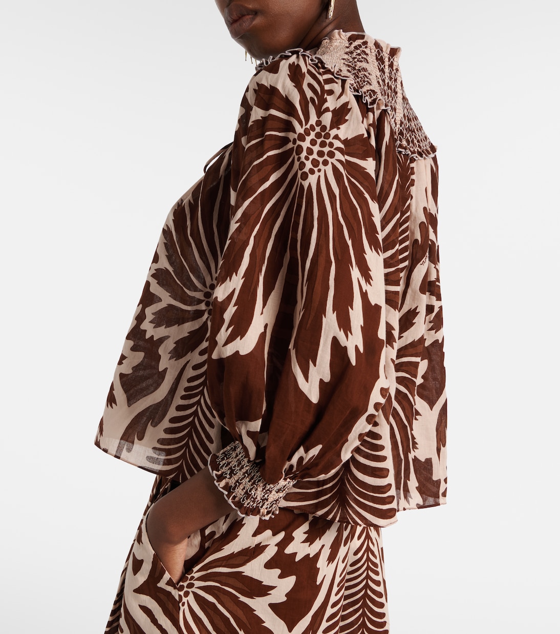 Ysee 프린트 스모킹 코튼 블라우스 | Poupette St Barth