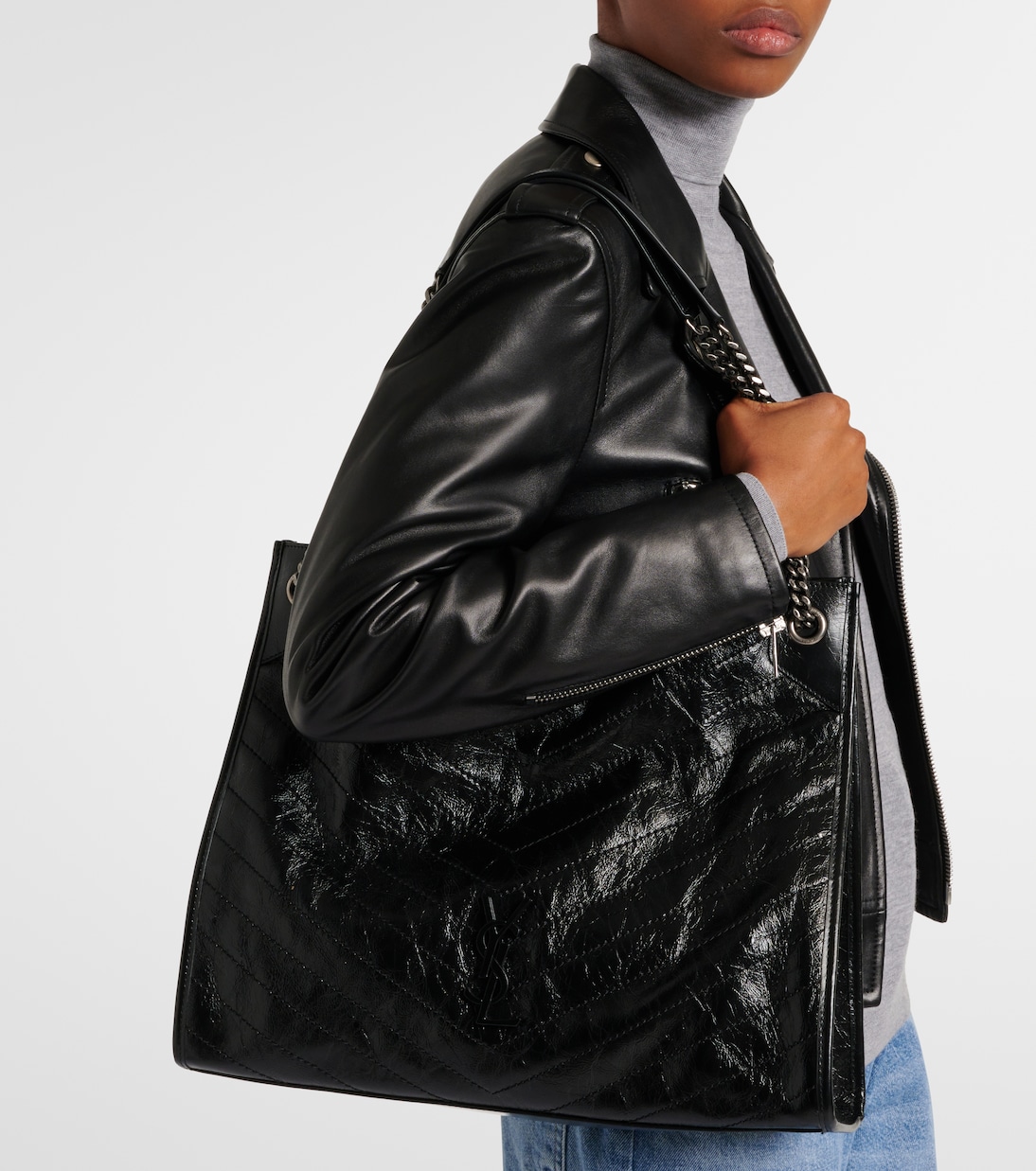 Niki Large leather tote in black Saint Laurent Mytheresa