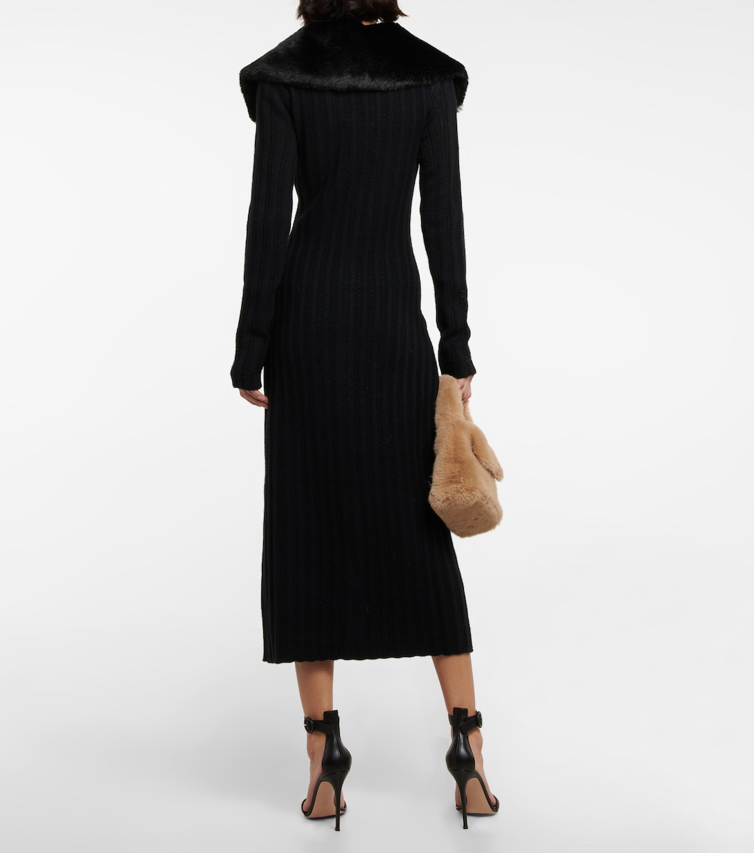 Faux fur-trimmed wool-blend dress | Blumarine