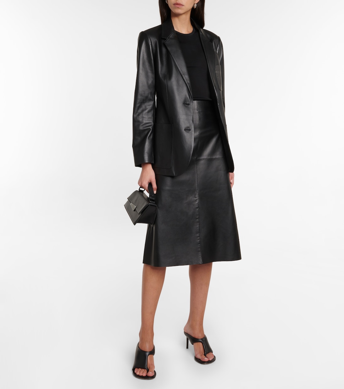 Sidena A-line leather midi skirt | Joseph