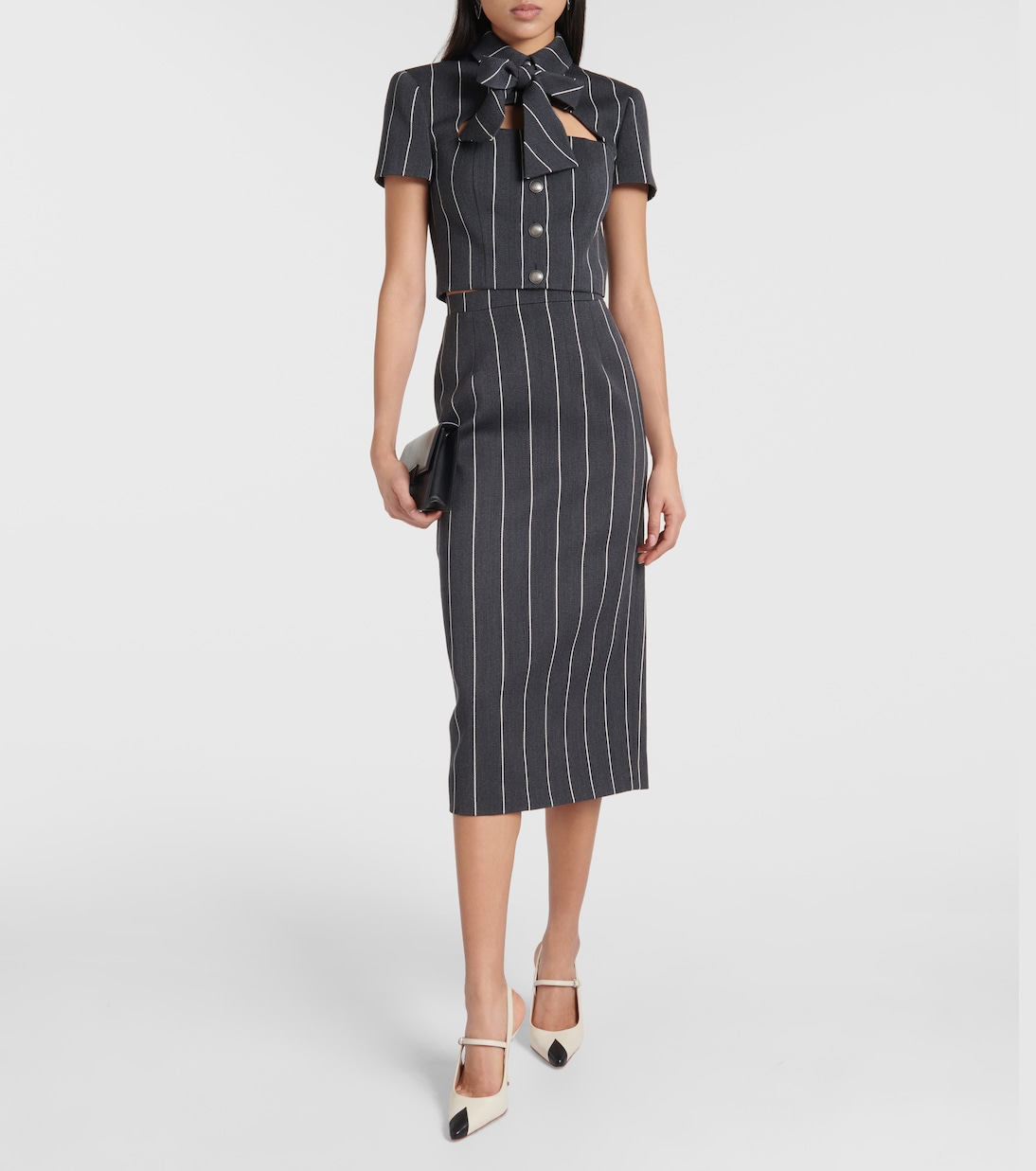 Pinstripe cropped wool-blend jacket | Alessandra Rich