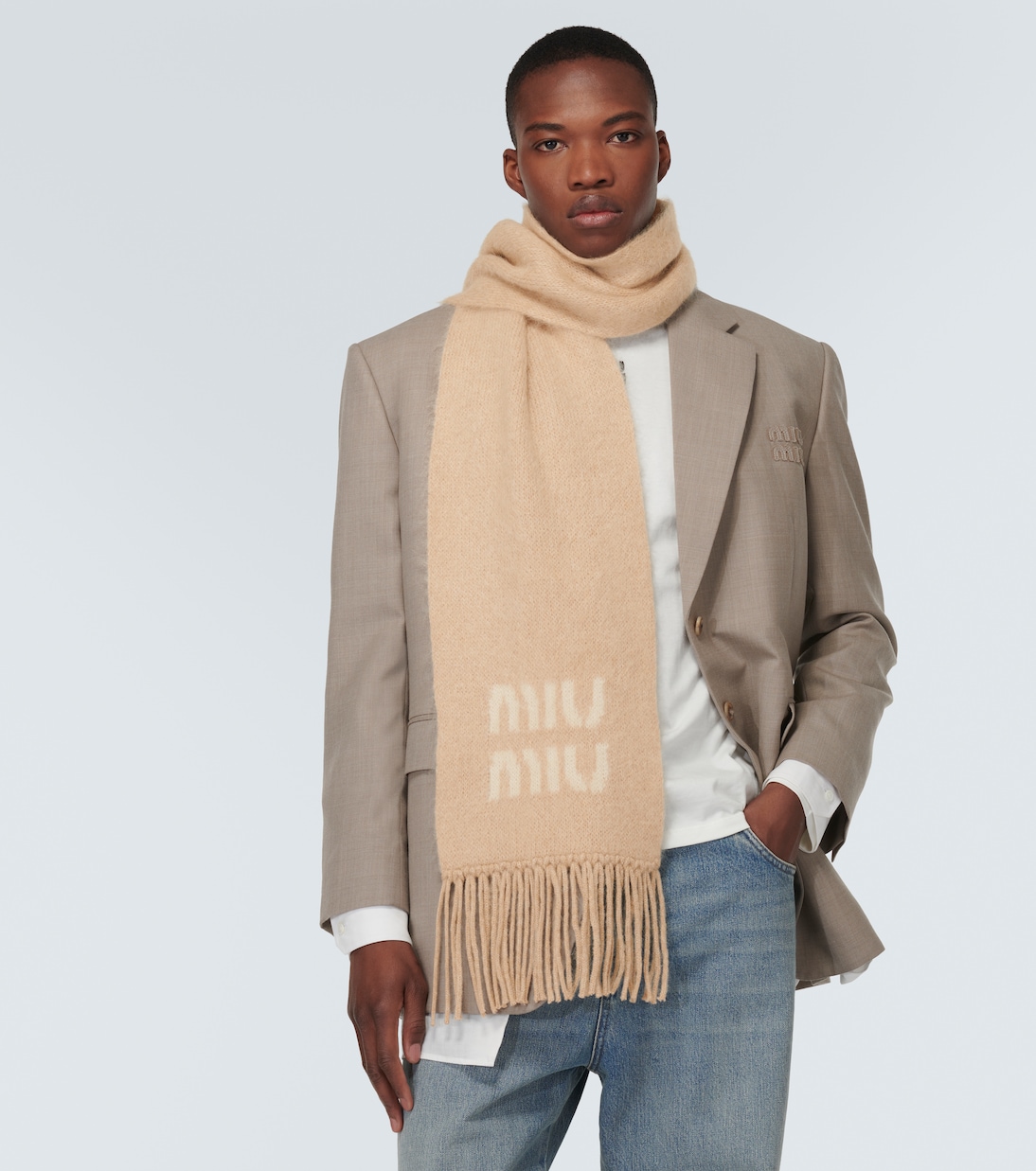 Logo mohair and wool-blend scarf | Miu Miu