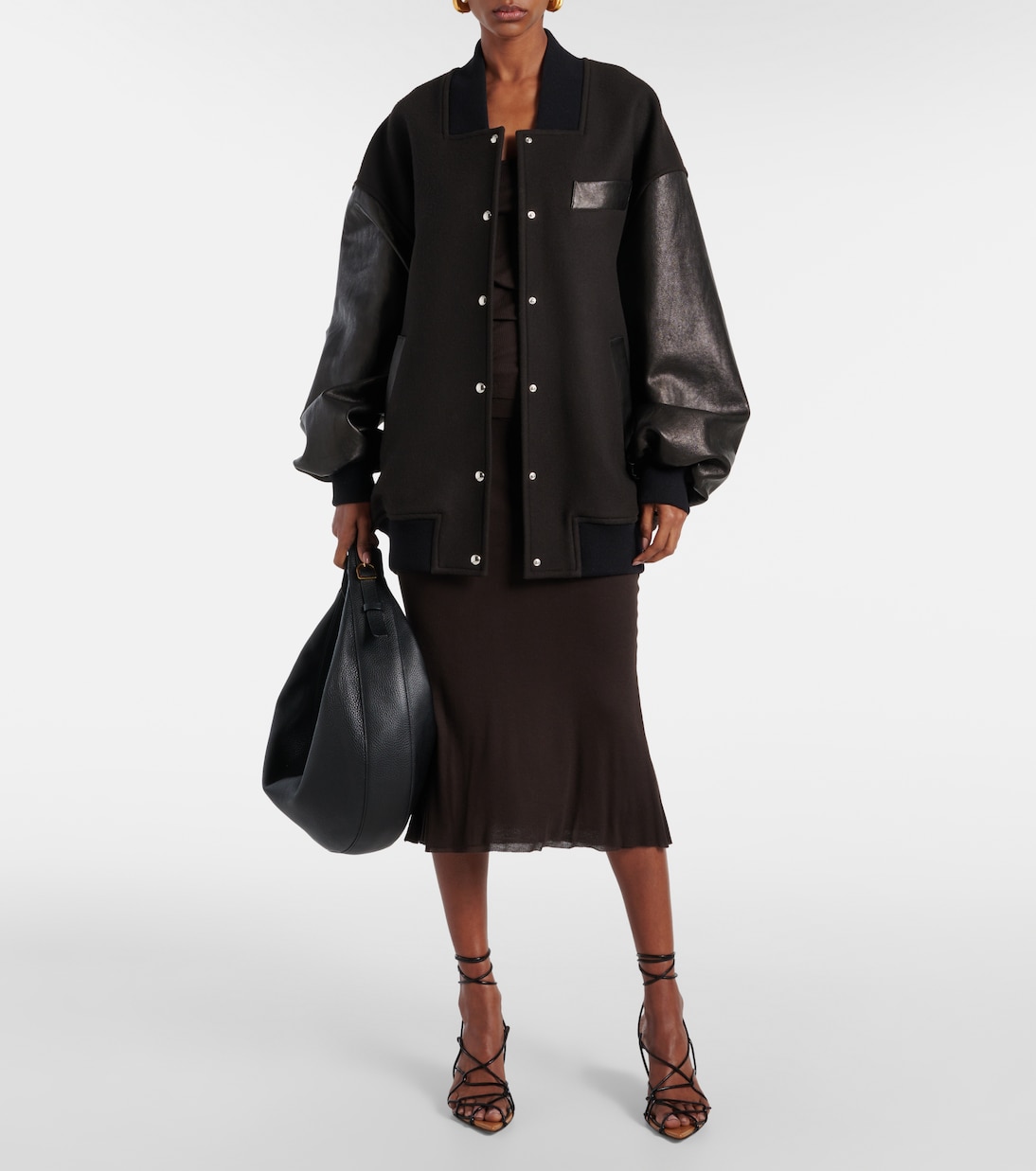 Veste bomber Spencer en laine mélangée et cuir | Khaite