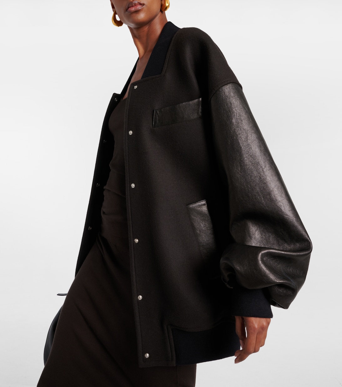 Veste bomber Spencer en laine mélangée et cuir | Khaite