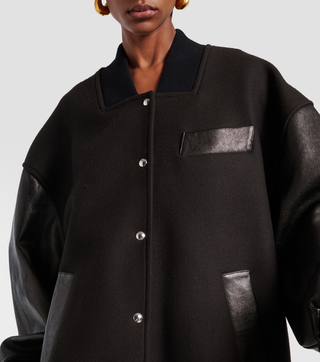 Veste bomber Spencer en laine mélangée et cuir | Khaite