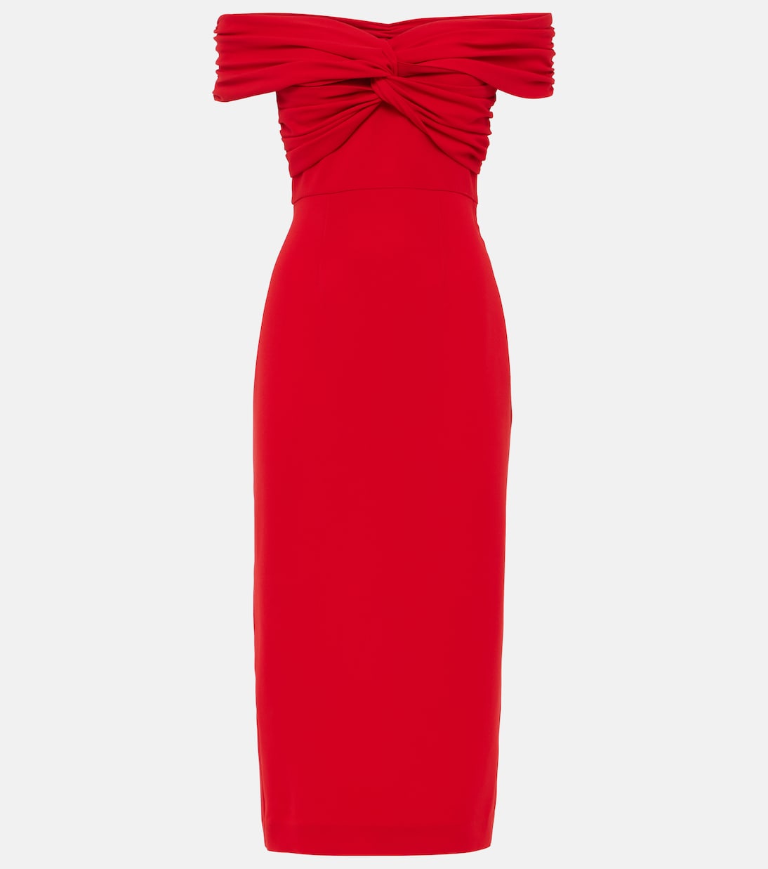 Off shoulder crepe midi dress in red Self Portrait Mytheresa