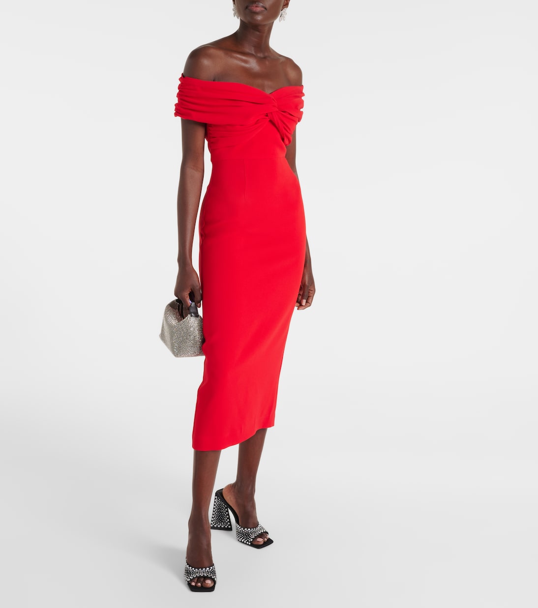 Off-shoulder crêpe midi dress | Self-Portrait