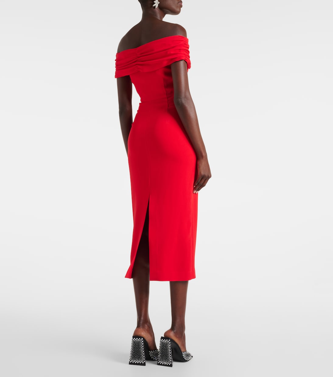 Off-shoulder crêpe midi dress | Self-Portrait