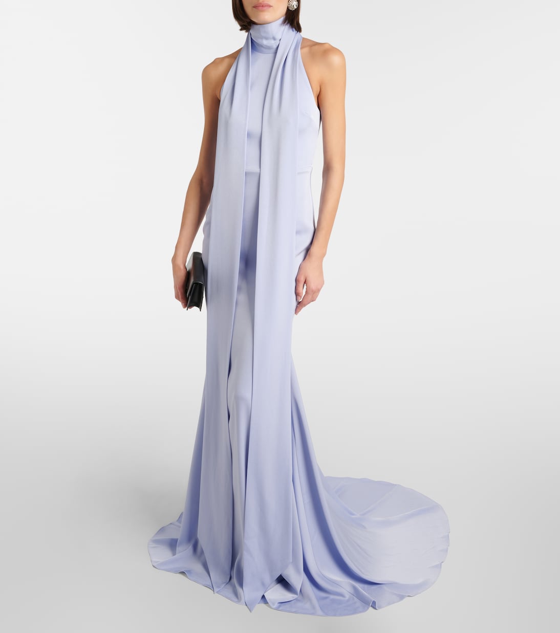Scarf-detail halterneck satin gown | Alex Perry