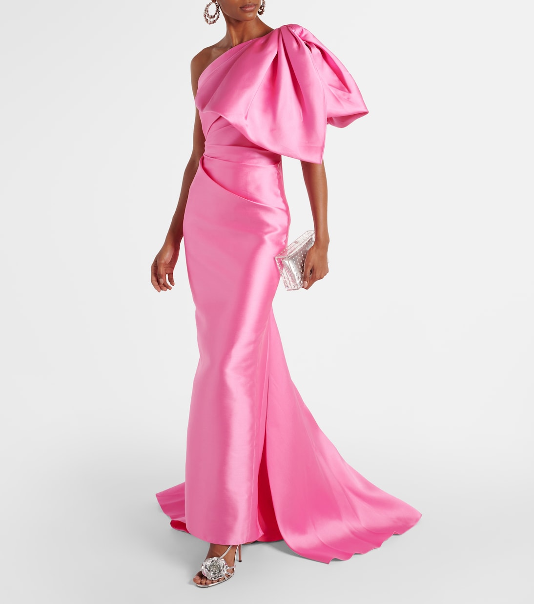 Priya bow-detail draped satin gown | Solace London
